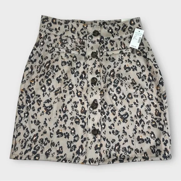 Maurices Leopard Print Button Front Mini Skirt Tan Brown Black Size 2 NWT - Picture 1 of 8